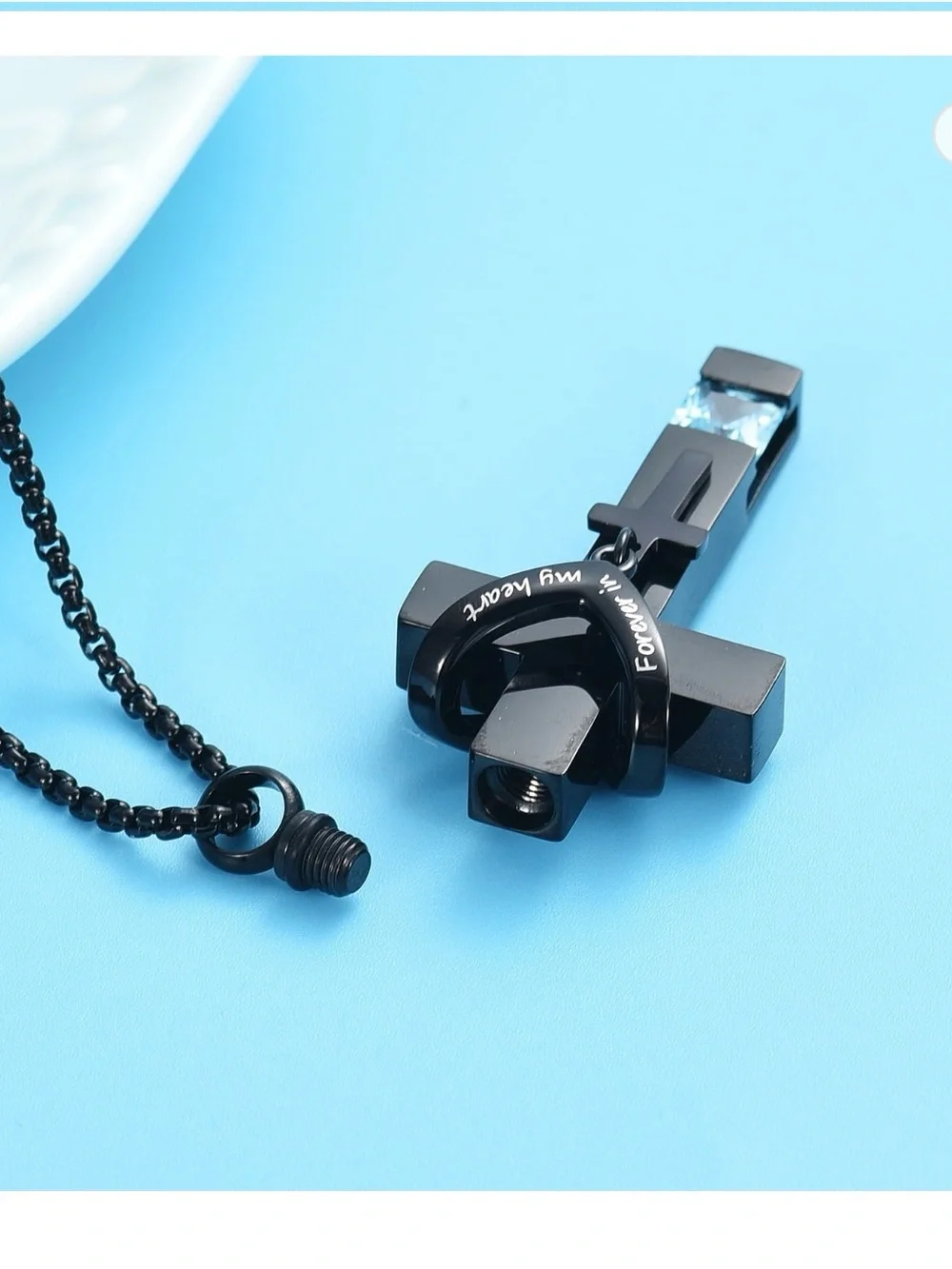 New Birthstone Double Cross Urn Pendant Cremation Jewelry for Ashes Urn Necklace
